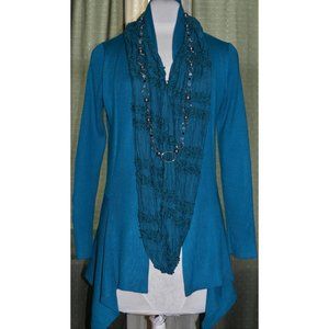 NWT Population size medium fly away deep teal sweater w / scarf NEW